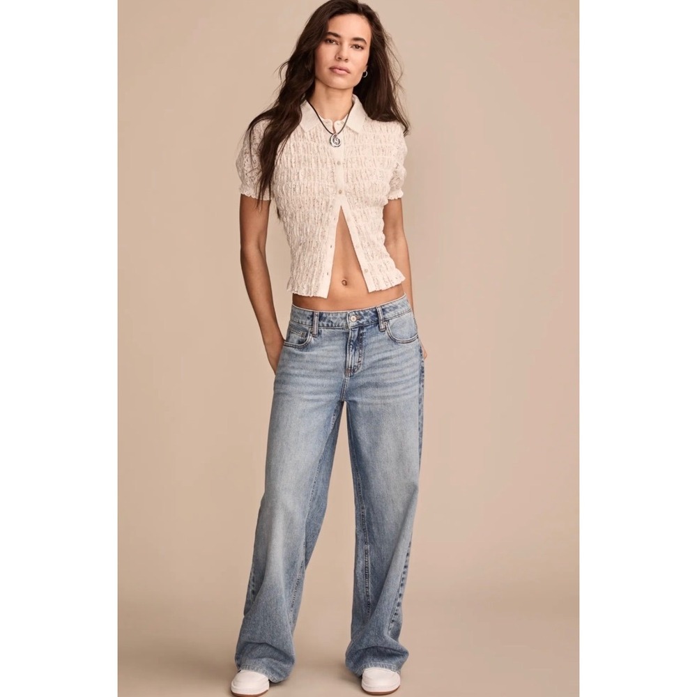 Lucky Brand Women 6/28 Baggy Wide Leg Jeans Light Wash High Rise Boho Retro Y2K
